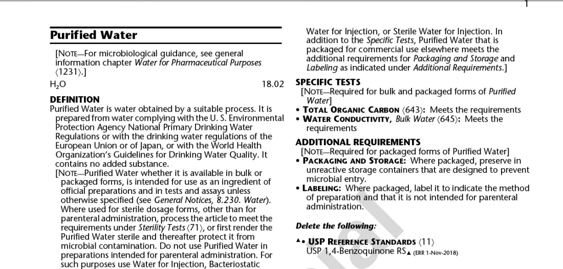 Purified Water Monograph